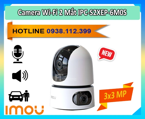  Camera 2 Ống Kính Imou IPC-S2XEP-6M0S nổi bật với tính năng gọi điện trực tiếp về app IMOU LIFE, đàm thoại hai chiều, Auto-cruise, góc nhìn 91°, công nghệ AOR kéo dài thời gian lưu trữ, kết nối linh hoạt qua LAN hoặc Wi-Fi 6, hỗ trợ ONVIF và quay ban đêm 15m.