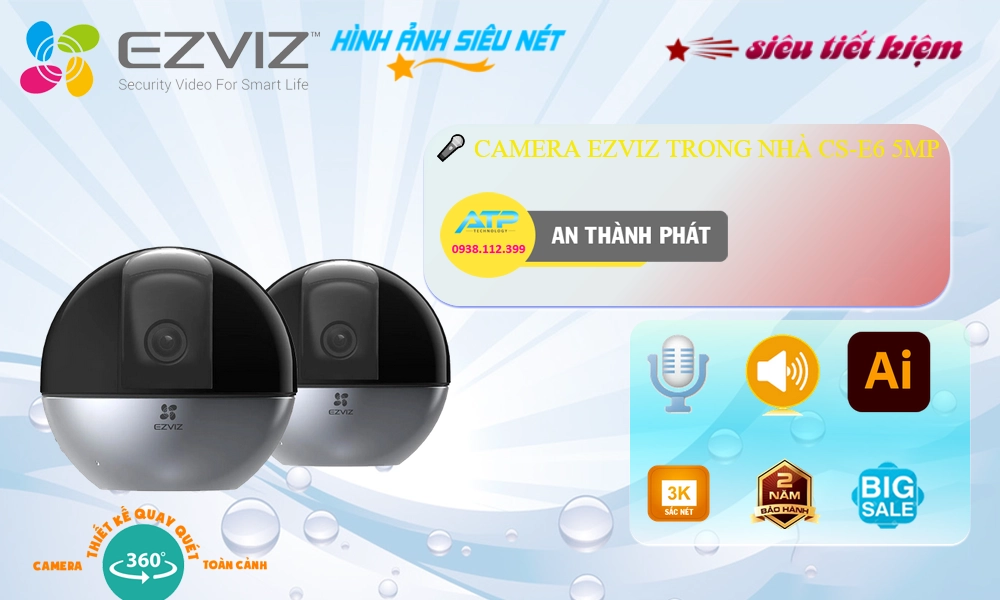 Camera Giá Rẻ Wifi Ezviz CS-E6 5MP Không Dây IP Chức Năng Cao Cấp Camera Giá Rẻ Wifi Ezviz CS-E6 5MP Không Dây IP Chức Năng Cao Cấp