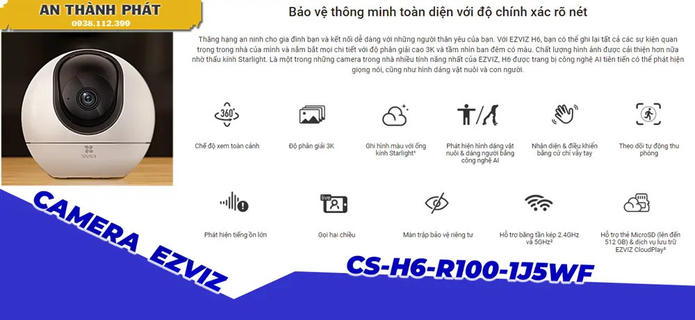 CS-H6-R100-1J5WF sắc nét Wifi Ezviz